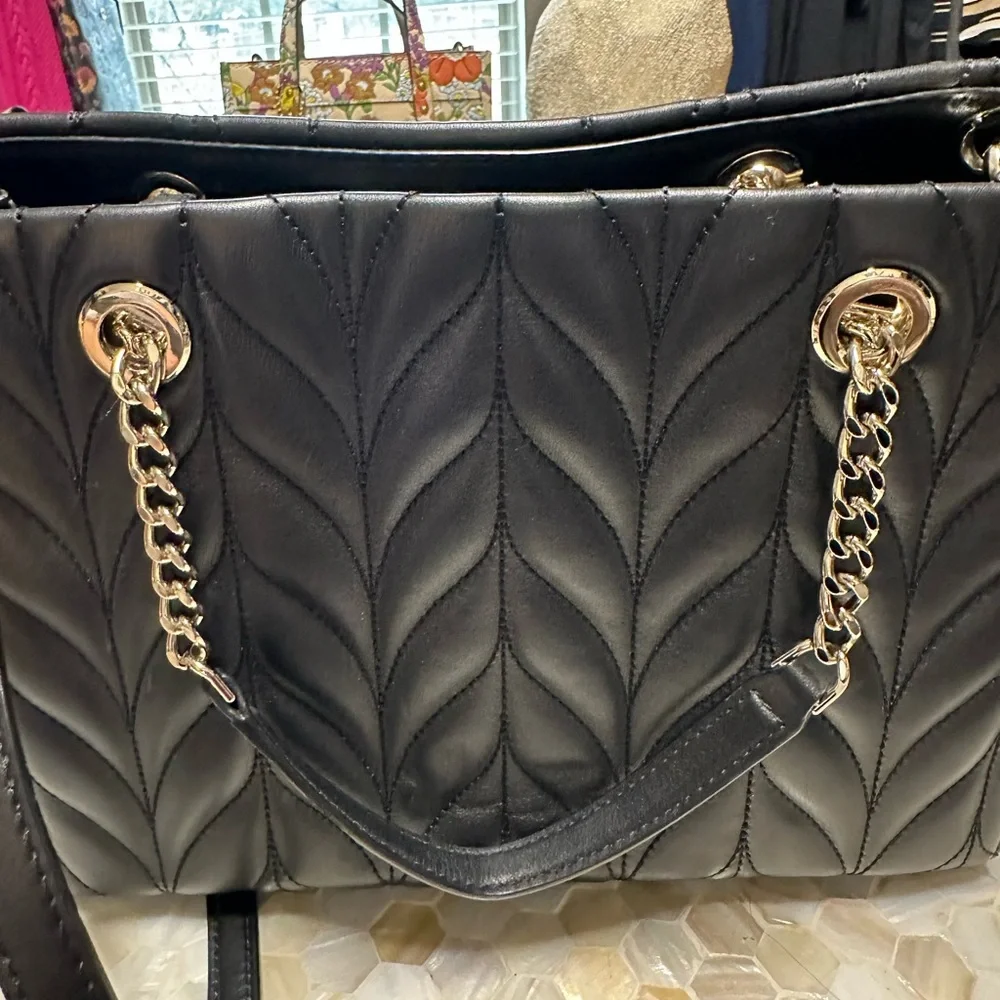 Gorgeous Kate Spade Quilted Black Leather Handbag And Matching Wallet!